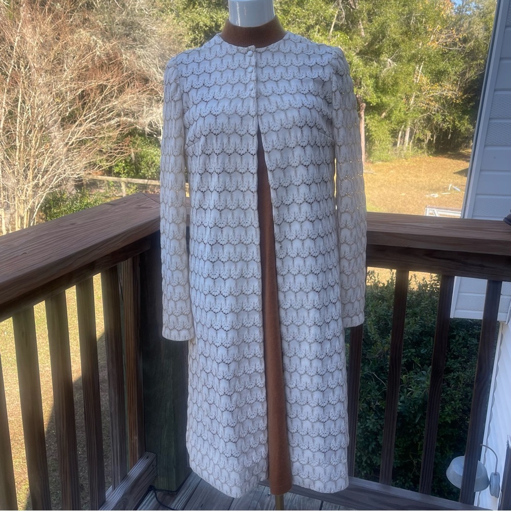 VTG 60s/70s White Eyelet Dress Coat Small